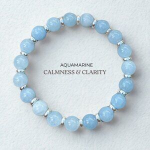 Aquamarine Gemstone Bracelet 8MM | Handmade Crystal Healing Jewelry